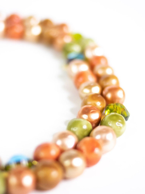 Vintage Green, Tangerine, Champagne, Bronze Double Strand Necklace