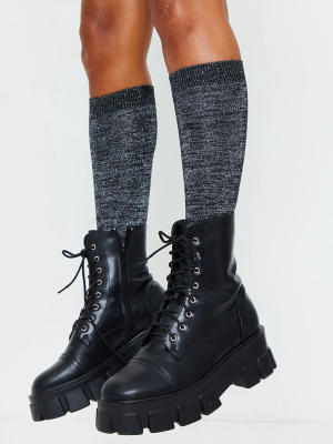 Black Glitter Knee High Socks