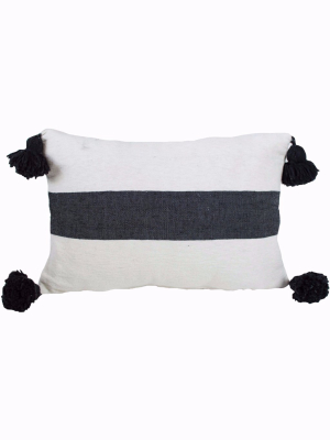Moroccan Pom Pom Pillow, Black On White