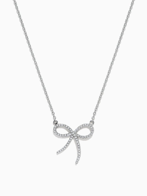 Effy Novelty 14k White Gold Diamond Ribbon Pendant, 0.18 Tcw