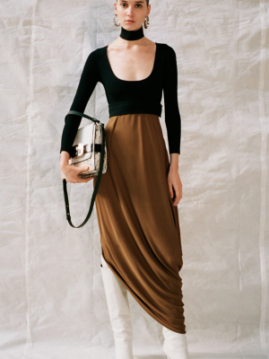 Belted Two-tone Jersey Midi Dress