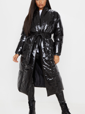 Black Shine Puffer Maxi Coat