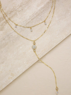 Carmine Layered Crystal Lariat Necklace