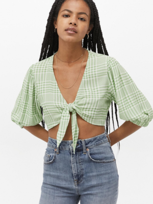 Uo Tilly Gingham Tie-front Blouse