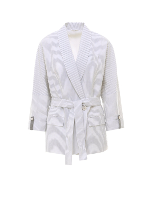 Brunello Cucinelli Belted Striped Blazer