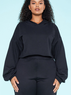 Recycled Plus Black Crop Hoodie