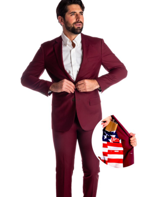 The Madison | Burgundy American Flag Blazer