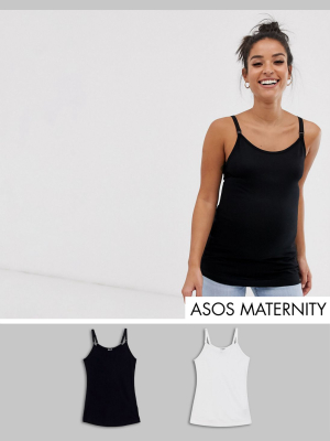 Asos Design Maternity Nursing Cami With Clips 2 Pack Save