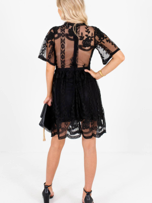Bella Ella Boutique Light My Fire Black Lace Mini Dress - Autumn
