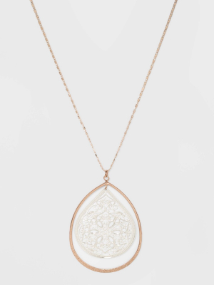 Filigree And Textured Drop Pendant Necklace - A New Day™ Silver/gold