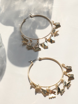 Gold Butterfly Multi Hoop Earrings