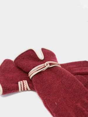 Touchscreen Woolen & Leather Gloves | Burgundy