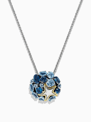 Effy Seaside Silver & 18k Gold Blue Topaz Starfish Pendant, 4.90 Tcw