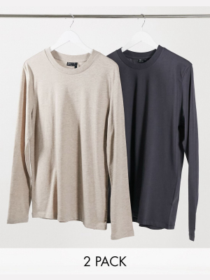 Asos Design Long Sleeve T-shirt With Crew Neck 2 Pack