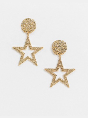 Asos Design Earrings With Textured Stud And Star Drop In Gold