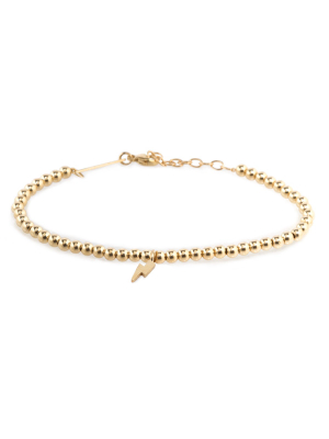 14k Small Gold Bead And Midi Bitty Lightning Bolt Bracelet