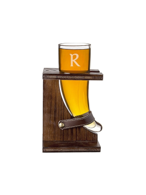 Cathy's Concepts 16 Oz. Personalized Glass Viking Beer Horn With Rustic Stand-a-z