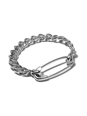 Sterling Silver Safety Pin Id Chain Bracelet