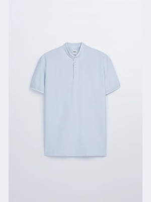 Textured Mandarin Collar Polo