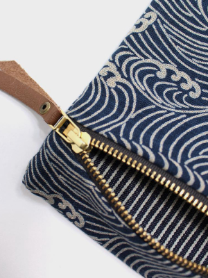 Flat Small Zipper Pouch, Indigo Nami