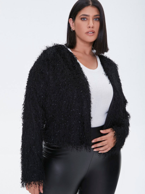 Plus Size Shaggy Open-front Jacket