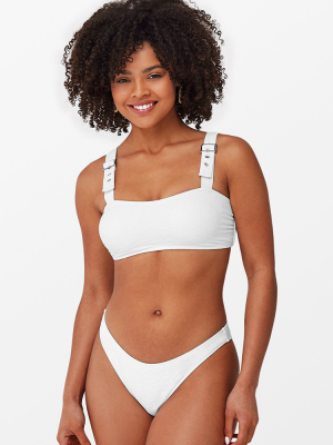 Jamie White Textured Eyelet Buckle Bikini