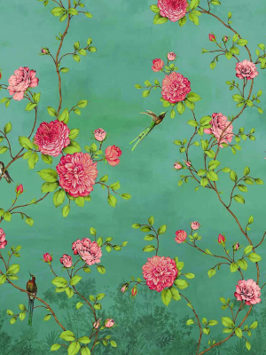 Sample Turquoise Blooming Chinoiserie Wall Mural By Walls Republic