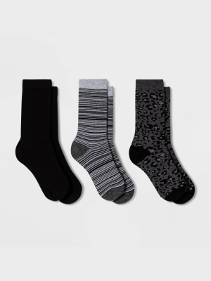 Women's Animal Print 3pk Crew Socks - A New Day™ Gray/black 4-10