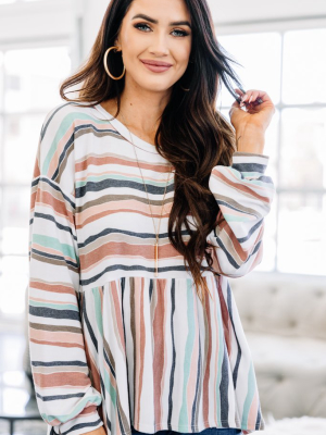 Let's Find Out Coral Orange Striped Bubble Sleeve Top