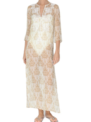 Embroidered Long Silk Caftan