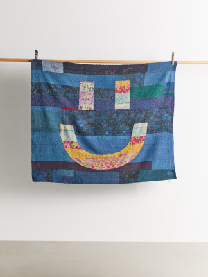 Urban Renewal One-of-a-kind Happy Face Kantha Tapestry