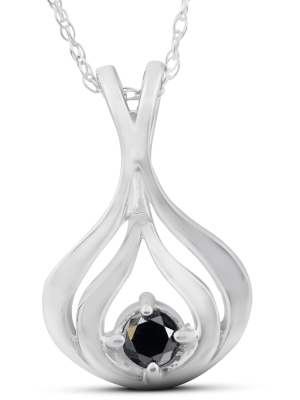 Pompeii3 Solitaire Round Black Diamond Pendant & 18" Chain 10k White Gold