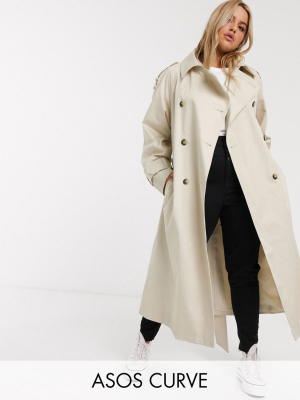 Asos Design Curve Longline Trench Coat In Stone