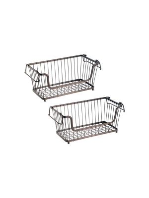 Mdesign Stackable Metal Food Storage Basket With Handles, 2 Pack