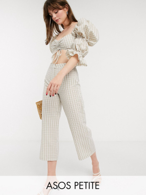 Asos Design Petite Seersucker Pants In White And Beige