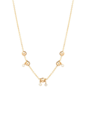 14k Gold 5 Sliding Bead And Diamond Adjustable Necklace