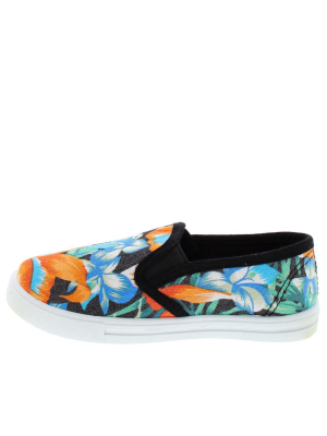 Jason4k Black Floral Slip On Kids Flat