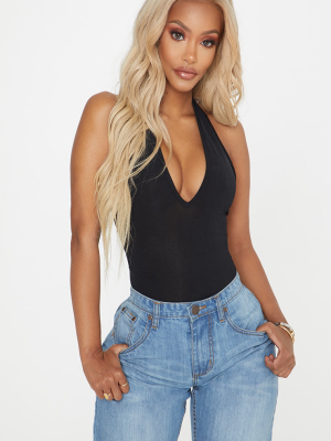 Shape Black Slinky Plunge Halterneck Bodysuit