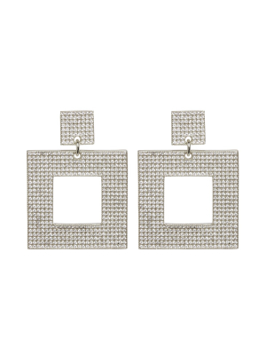 The Pave Box Hoops- Silver