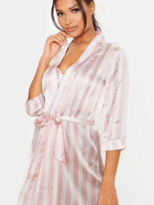 Prettylittlething Baby Pink Striped Satin Robe