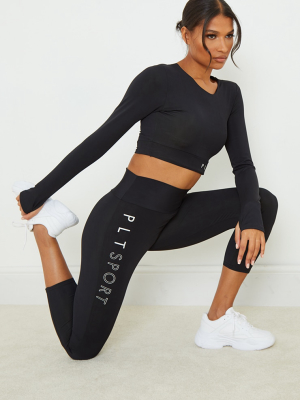 Prettylittlething Black Cropped Gym Leggings