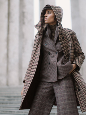 Long Plaid Wool Coat