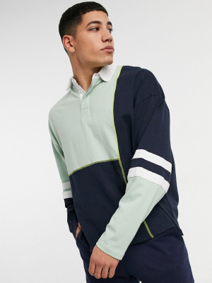 Asos Design Oversized Long Sleeve Rugby Shirt In Pastel Colorblock