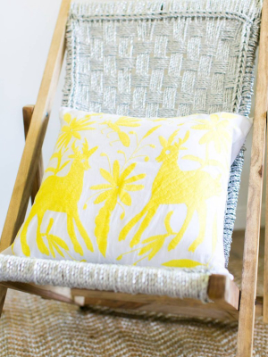 Tenango Embroidered Pillow Cover - Yellow