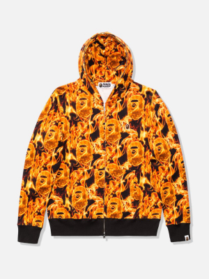 Bape Flame Wide Full Zip Hoodie - Orange
