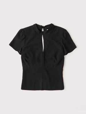 Short-sleeve Keyhole Blouse