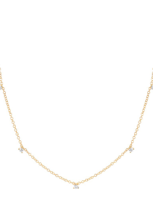 7 Prong Set Diamond Necklace - Yellow Gold