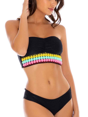 Luli Fama Night Lights Cinched Bandeau Top In Black