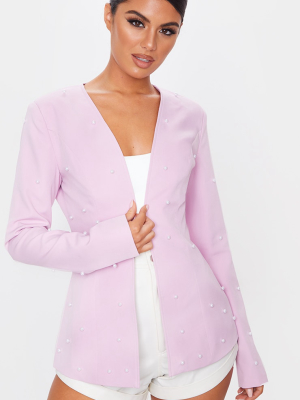 Lilac Pearl Detail Fitted Blazer