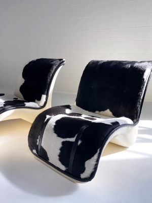 Fiberglass Lounge Chairs In Brazilian Cowhide And Leather, Pair